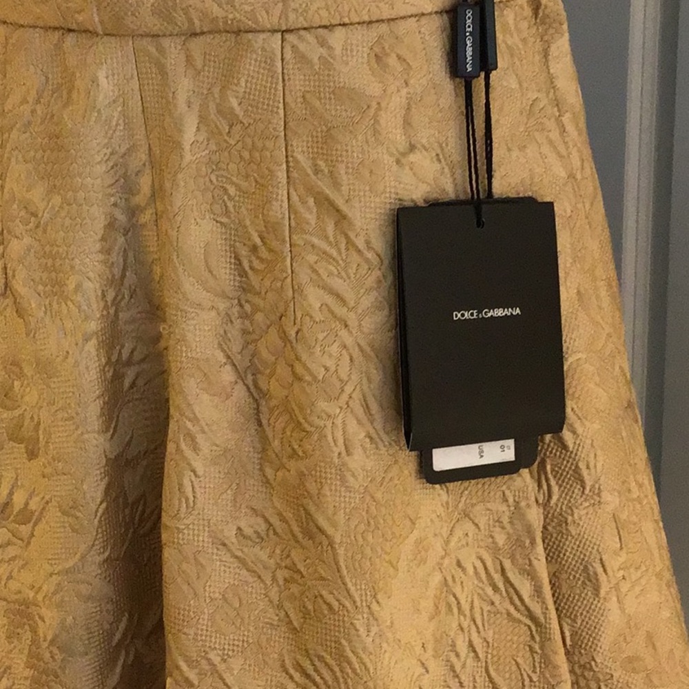 DOLCE & GABBANA ANTIQUE GOLD JACQUARD FULL MIDI SKIRT - Picture 2 of 7